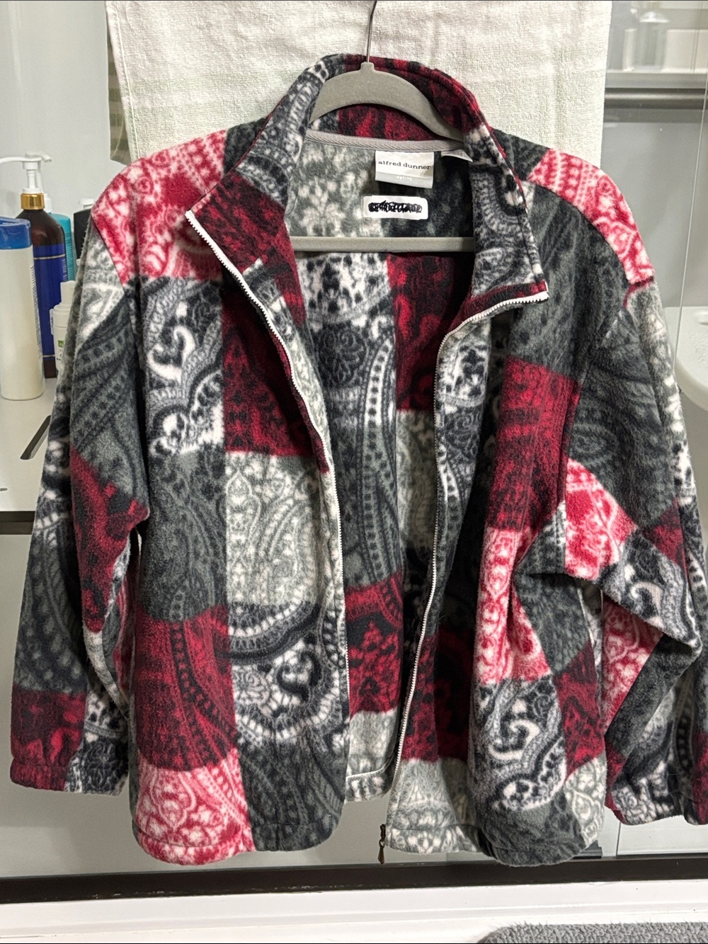 Alfred Dunner Red, Gray & White Patterned Fleece Jacket
